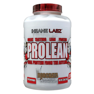 Insane Labz Prolean Protein Tub in the Horchata flavor on a white background