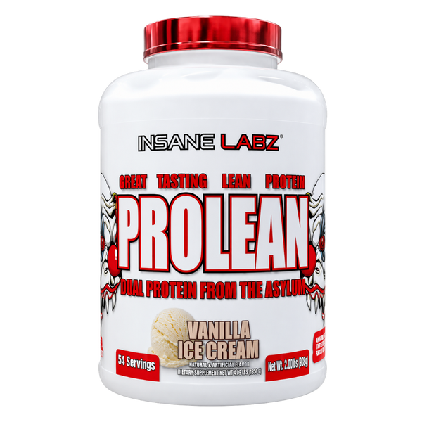 Insane Labz Prolean Protein Tub in the Vanilla Ice Cream flavor on a white background