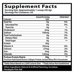 Insane Labz Prolean Protein supplement facts label with nutritional information on a white background