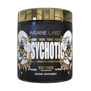 Insane Labz Psychotic blue punch supplement container on a white background