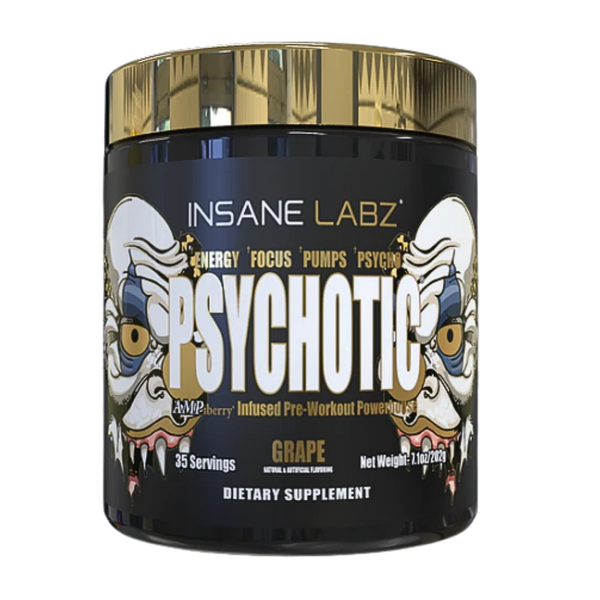 Insane Labz Psychotic grape supplement container on a white background