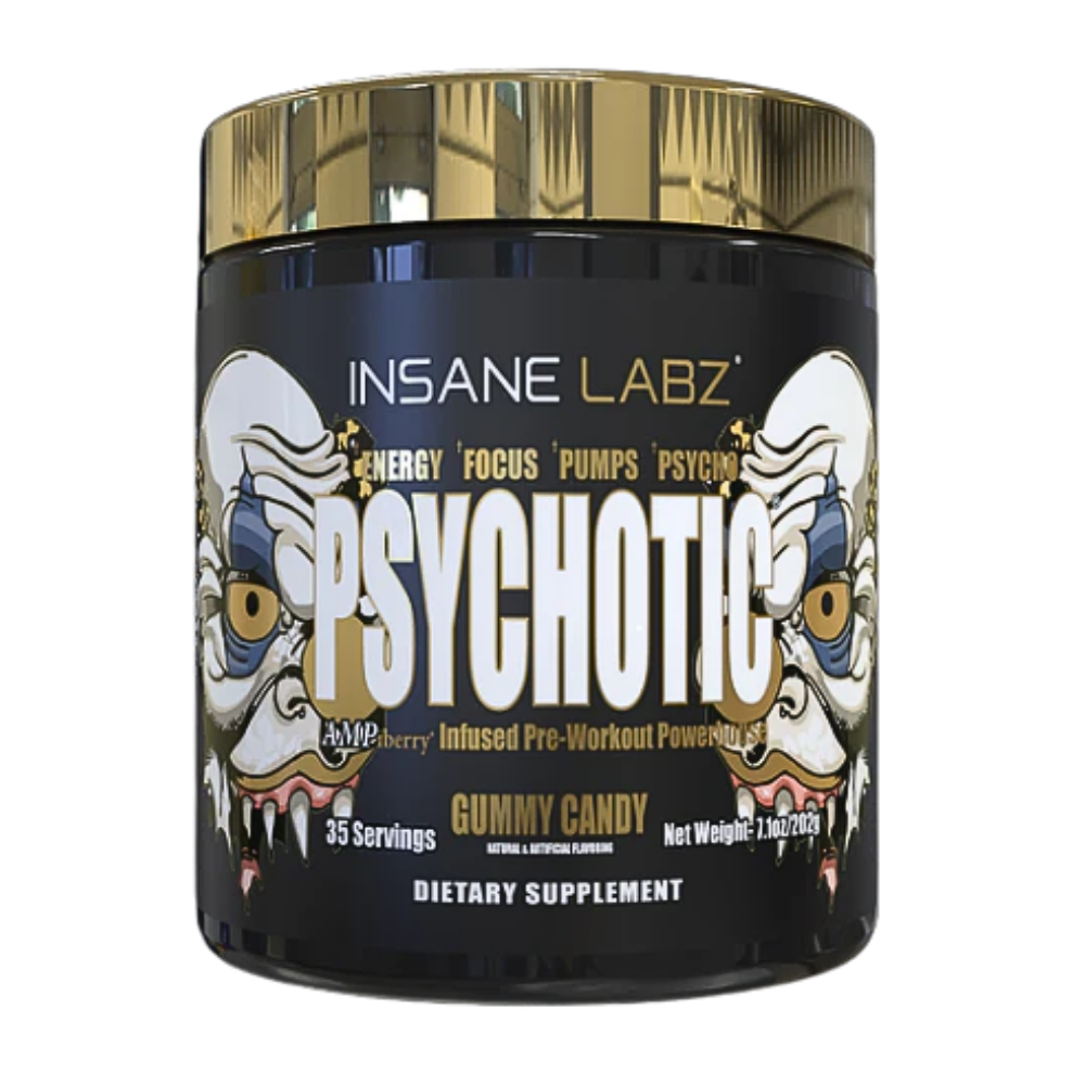 Insane Labz Psychotic gummy candy supplement container on a white background