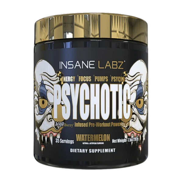 Insane Labz Psychotic watermelon supplement container on a white background