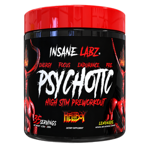 Insane Labz Psychotic Hellboy High Stim Pre-Workout in Lemonade flavor, 35 servings.