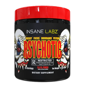 Insane Labz Psychotic dietary supplement container with red and black design