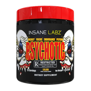 Insane Labz Psychotic supplement container with red and black design