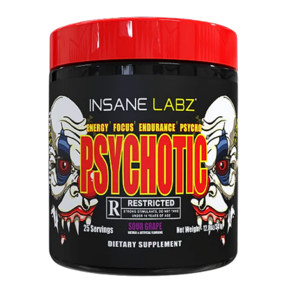 Insane Labz Psychotic dietary supplement container with red and black design