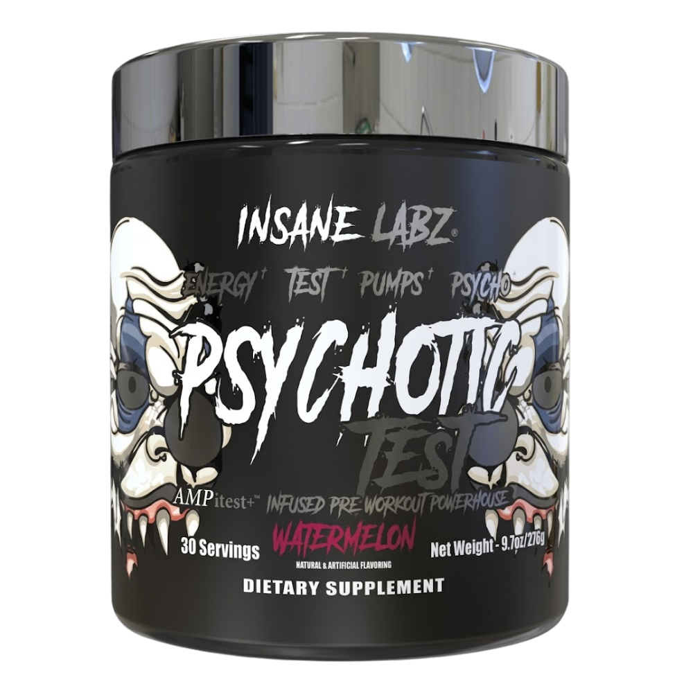 Insane Labz Psychotic Test in the watermelon flavor on a white background