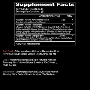  Insane Labz Psychotic Xtreme 30 Servings supplement facts and label