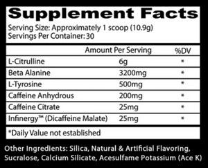 Insane Labz Unicorn Pre-Workout 30 Servings supplement facts on a black background