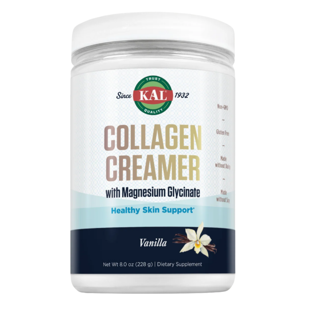 A white plastic jar of KAL Collagen Creamer with Magnesium Glycinate in Chocolate Mocha flavor, shown on a clean white background.