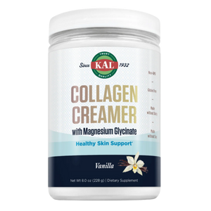 A white plastic jar of KAL Collagen Creamer with Magnesium Glycinate in Vanilla flavor, shown on a clean white background.