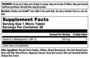 KAL K-2 MK-7 100mcg 30 Lemon Micro Tablets