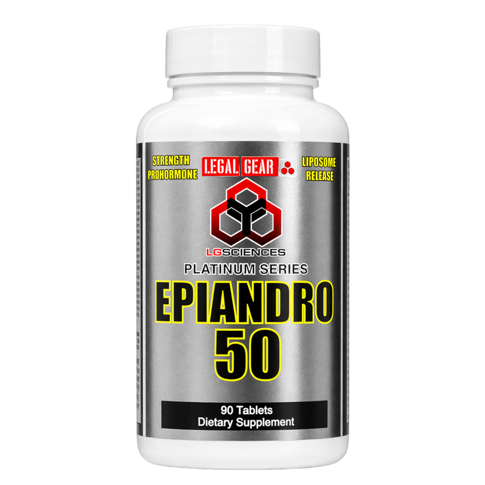 Supplement bottle labeled 'Epiandro 50' by Legal Gear on a white background