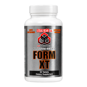 A supplement bottle labeled 'LG Sciences Form-XT'
