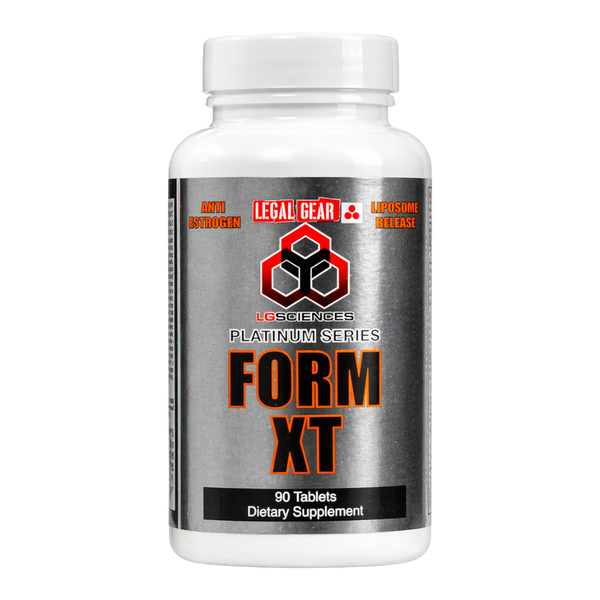 A supplement bottle labeled 'LG Sciences Form-XT'