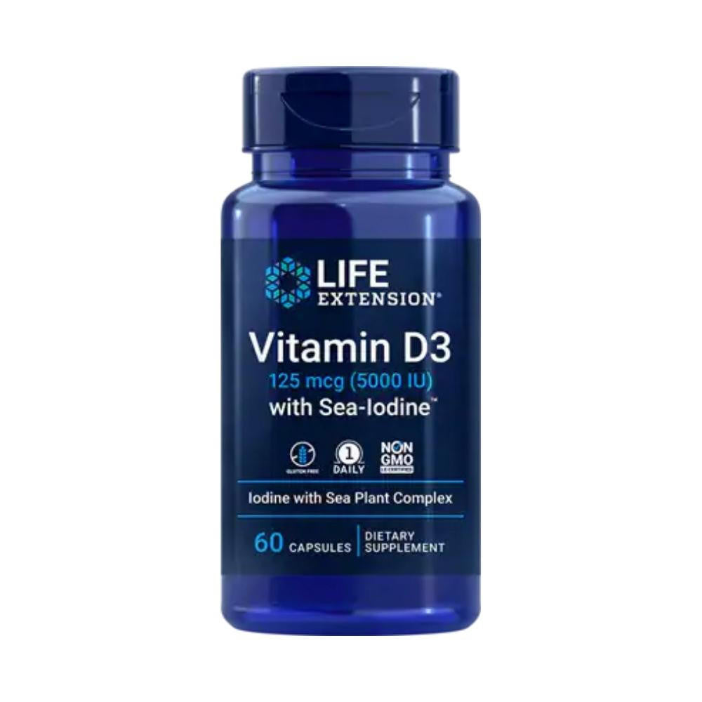  Life Extension Vitamin D3 with Sea-Iodine 5,000 IU 60 Capsules 