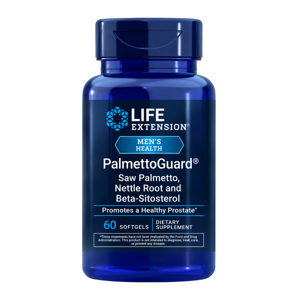 Life Extension PalmettoGuard Saw Palmetto/Nettle Root Formula with Beta-Sitosterol 60 Soft Gels bottle image on a white background