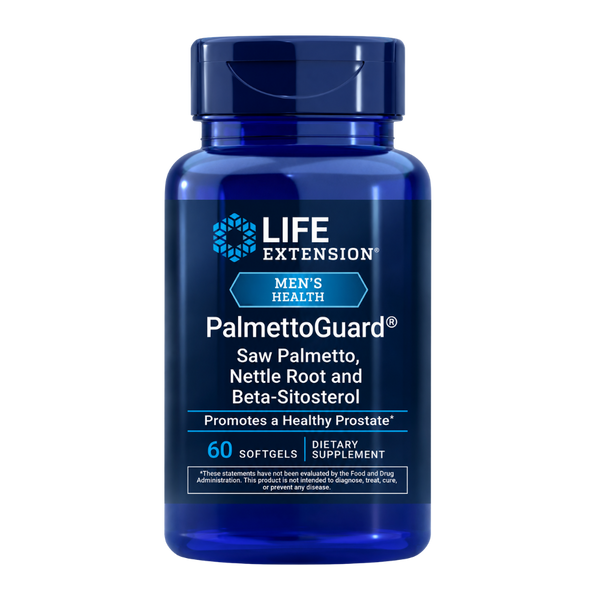Life Extension PalmettoGuard Saw Palmetto/Nettle Root Formula with Beta-Sitosterol 60 Soft Gels bottle image on a white background