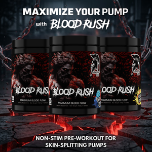Centurion Labz Blood Rush lifestyle image with all 3 flavors displayed on the image.