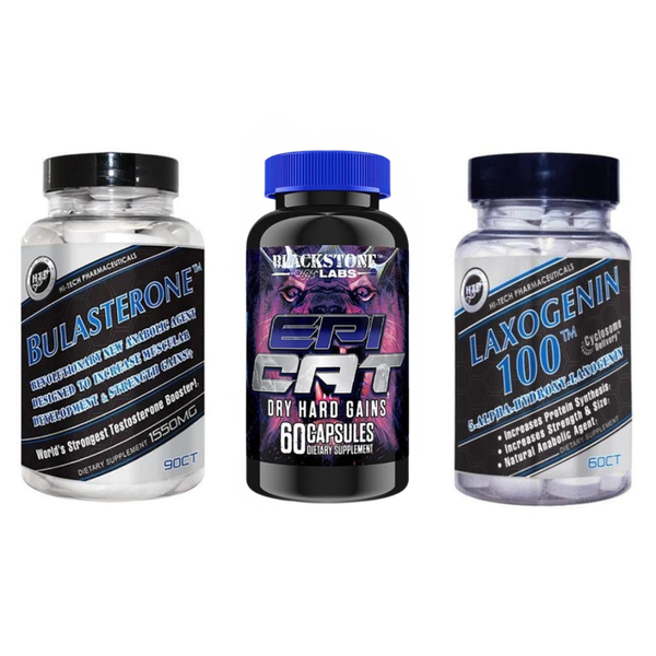 Three supplement bottles from Blackstone Labs on a white background