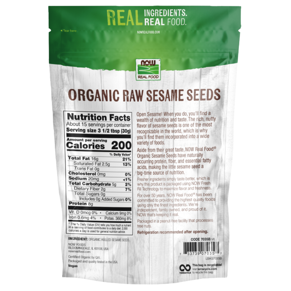 Now Foods Organic Raw Sesame Seeds 16oz