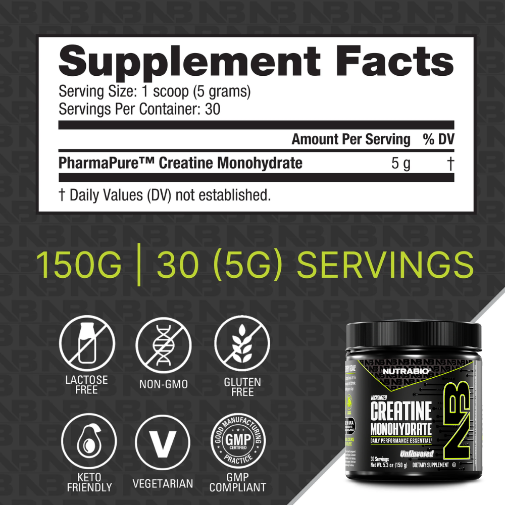 NUTRABIO Creatine Monohydrate supplement container on a white background