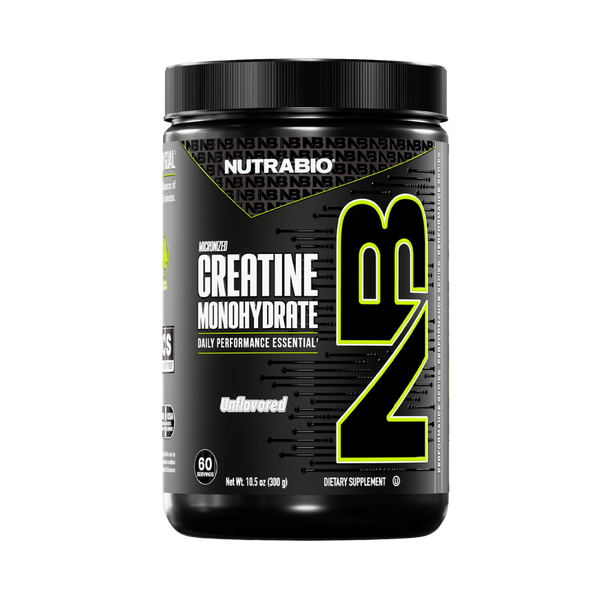 Nutrabio Creatine Monohydrate supplement container on a white background