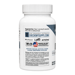 NutraBio Nutrabio Libido Vitality & Hormone Support 90 Capsules directions and warnings listed on bottle on a white background.