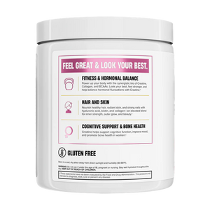 Nutrex creatine for women supplement container in the pink lemonade flavor with label on a white background