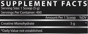 Supplement facts label with creatine monohydrate content on a black background