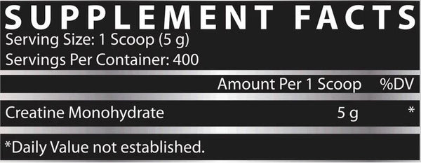 Supplement facts label with creatine monohydrate content on a black background