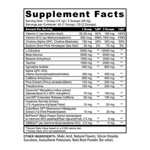 Supplement facts label with detailed nutritional information on a white background