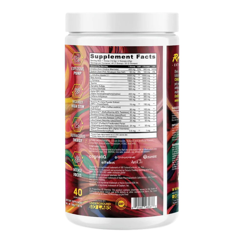 Panda Supps Rampage Chaos Limited Edition Pre Workout 20/40 Servings