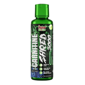 Psycho Pharma Carnitine Shred 3000 bottle in the berry blast flavor on a white background