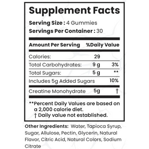 Smash Creatine Gummies Supplement Facts on a white background