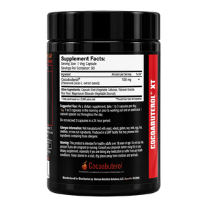 SNS Cocoabuterol XT Black supplement container with label showing supplement facts and branding on a white background