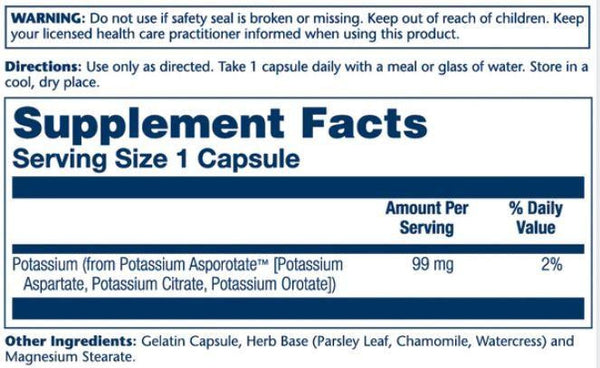  Solaray POTASSIUM ASPORO 99mg 200 Capsules 