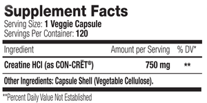 Serious Nutrition Solutions Creatine HCL 120 Capsules Supplement Facts