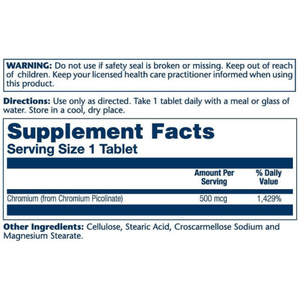  Solaray CHROMIUM Picolinate 500mcg 60 Tablets 
