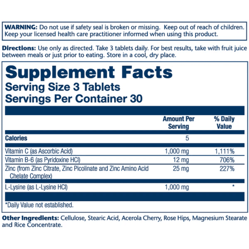  Solaray L-Lysine 1,000mg 90 Tablets 