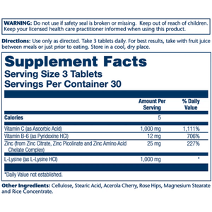  Solaray L-Lysine 1,000mg 90 Tablets 