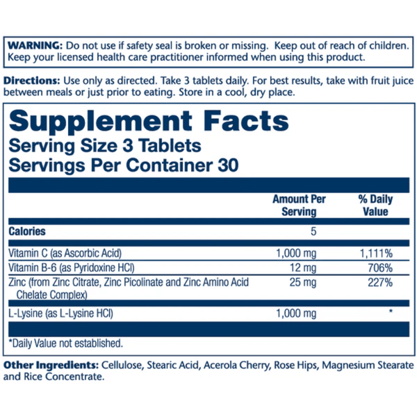  Solaray L-Lysine 1,000mg 90 Tablets 
