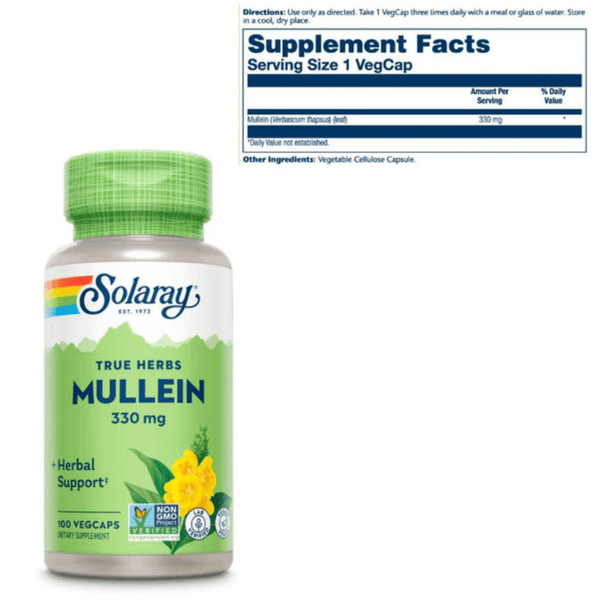  Solaray MULLEIN LEAVES 330mg 100 Capsules 