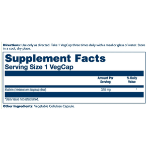  Solaray MULLEIN LEAVES 330mg 100 Capsules 