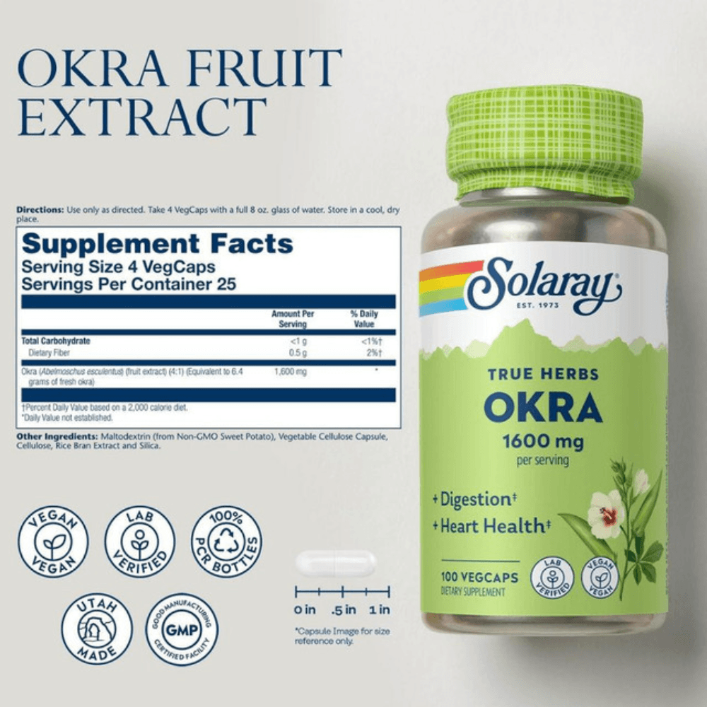  Solaray Okra 1,600mg 100 Capsules 