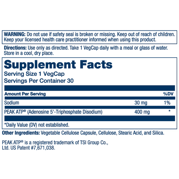 Solaray Peak ATP 400mg 30 Capsules 