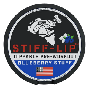 Stiff Lip Supps Dippable Preworkout Pouches in the blueberry stuff flavor