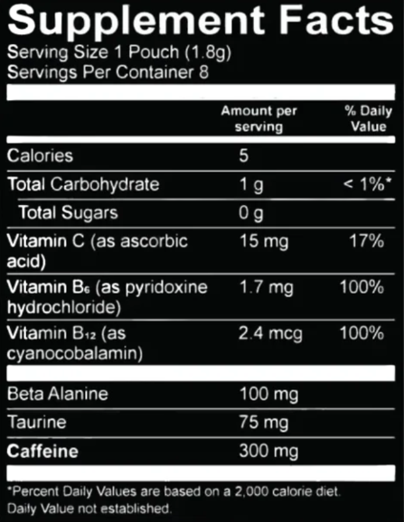 Stiff Lip Supps Dippable Preworkout Pouches supplement facts on a black background