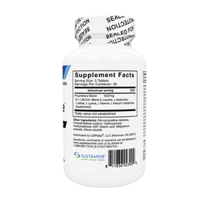 The back of a white plastic supplement bottle, showing the 'Supplement Facts' label with 'other ingredients' listed, and a sealed cap with printed text.